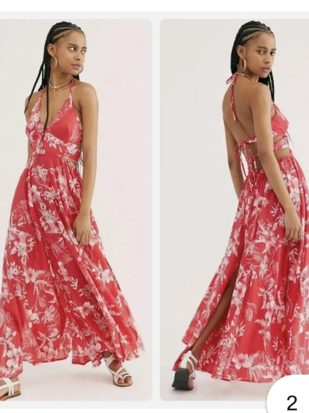 Free Pepole Red Floral Halter Maxi Dress - Picture 3 of 3